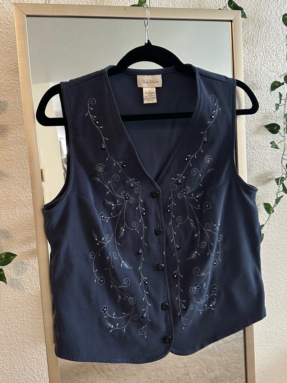 Embroidered Navy Sleeveless Button-Front Top by St. John's Bay